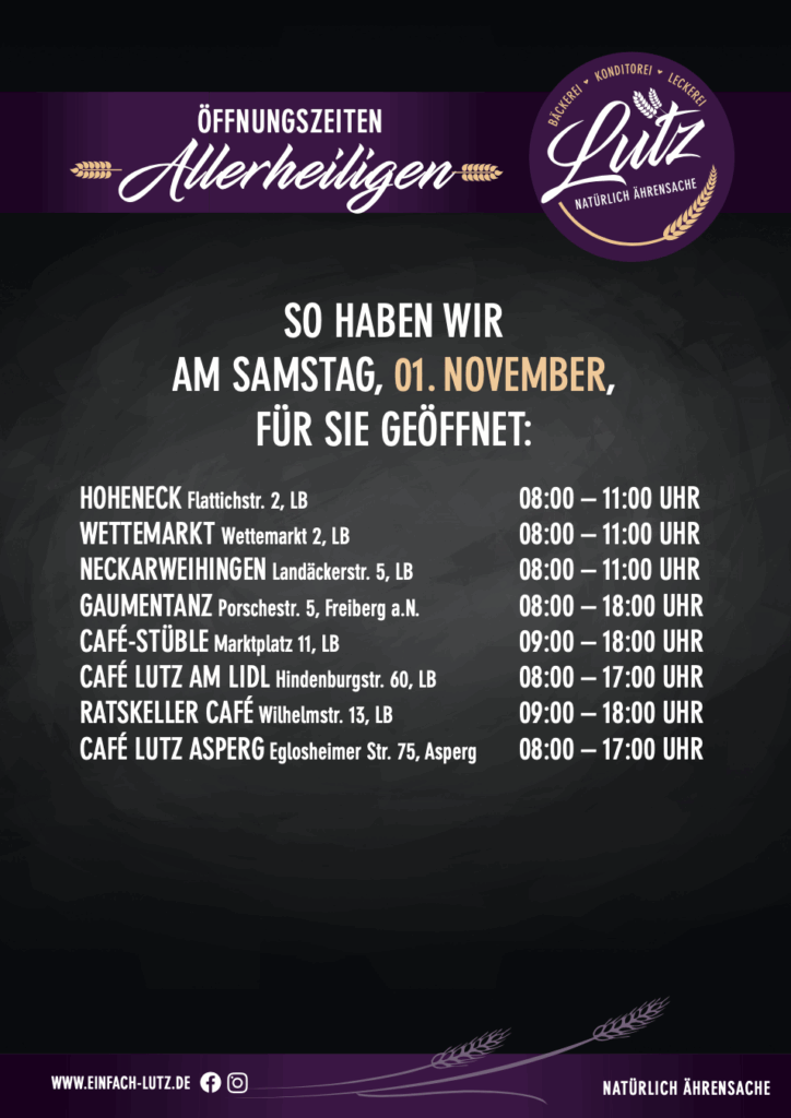 Öffnungszeiten 1.11.